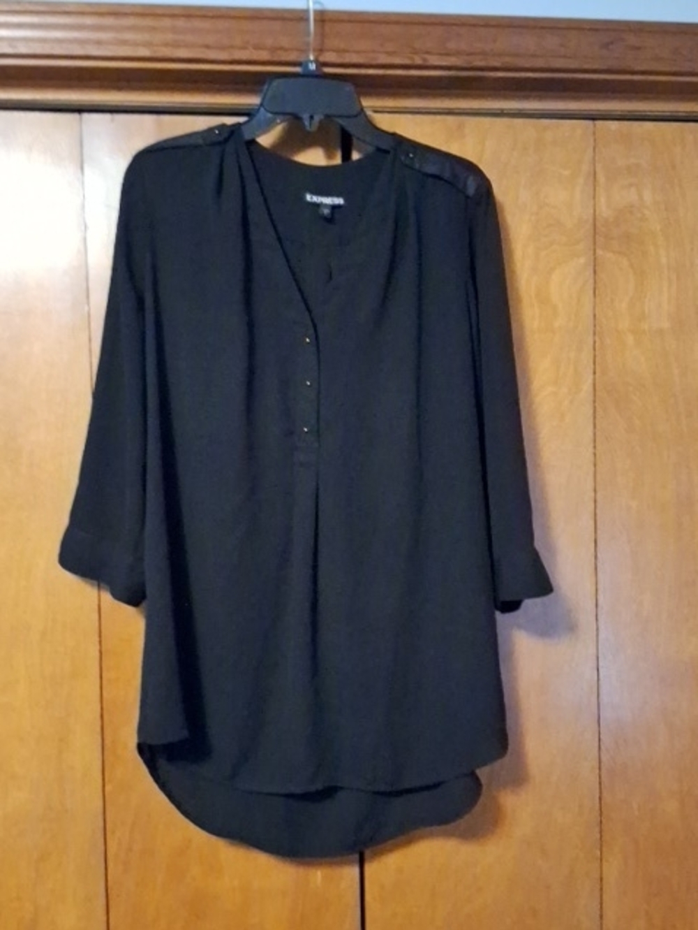 Express Black V-Neck Tunic with Button Placket